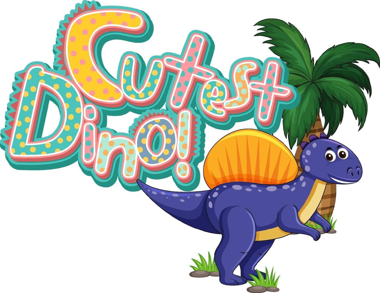 Dinosaur cartoon character with Cutest Dino font banner vector