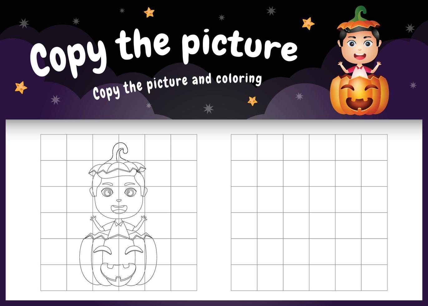 copy the picture kids game and coloring page with a cute boy vector