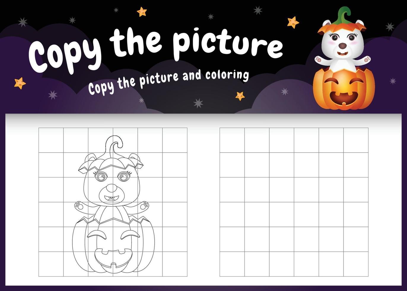 copy the picture kids game and coloring page with a cute polar bear vector
