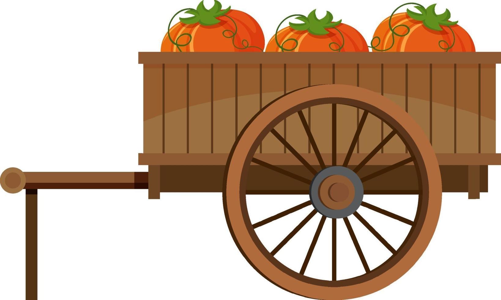 Medieval wooden wagon with pumpkins vector