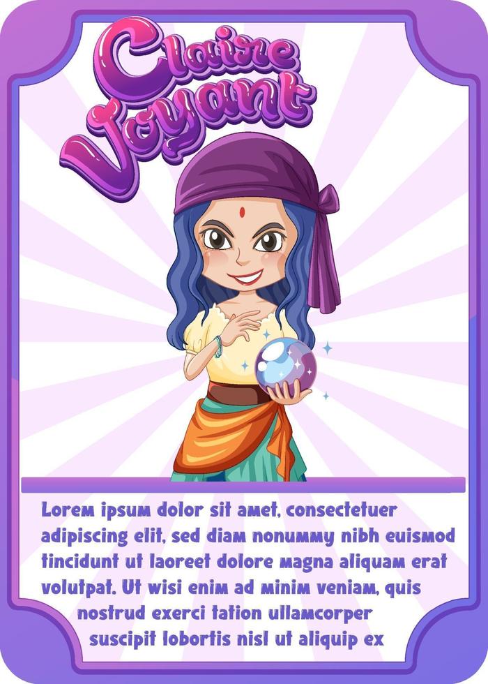 Character game card template with word Claire Voyant vector