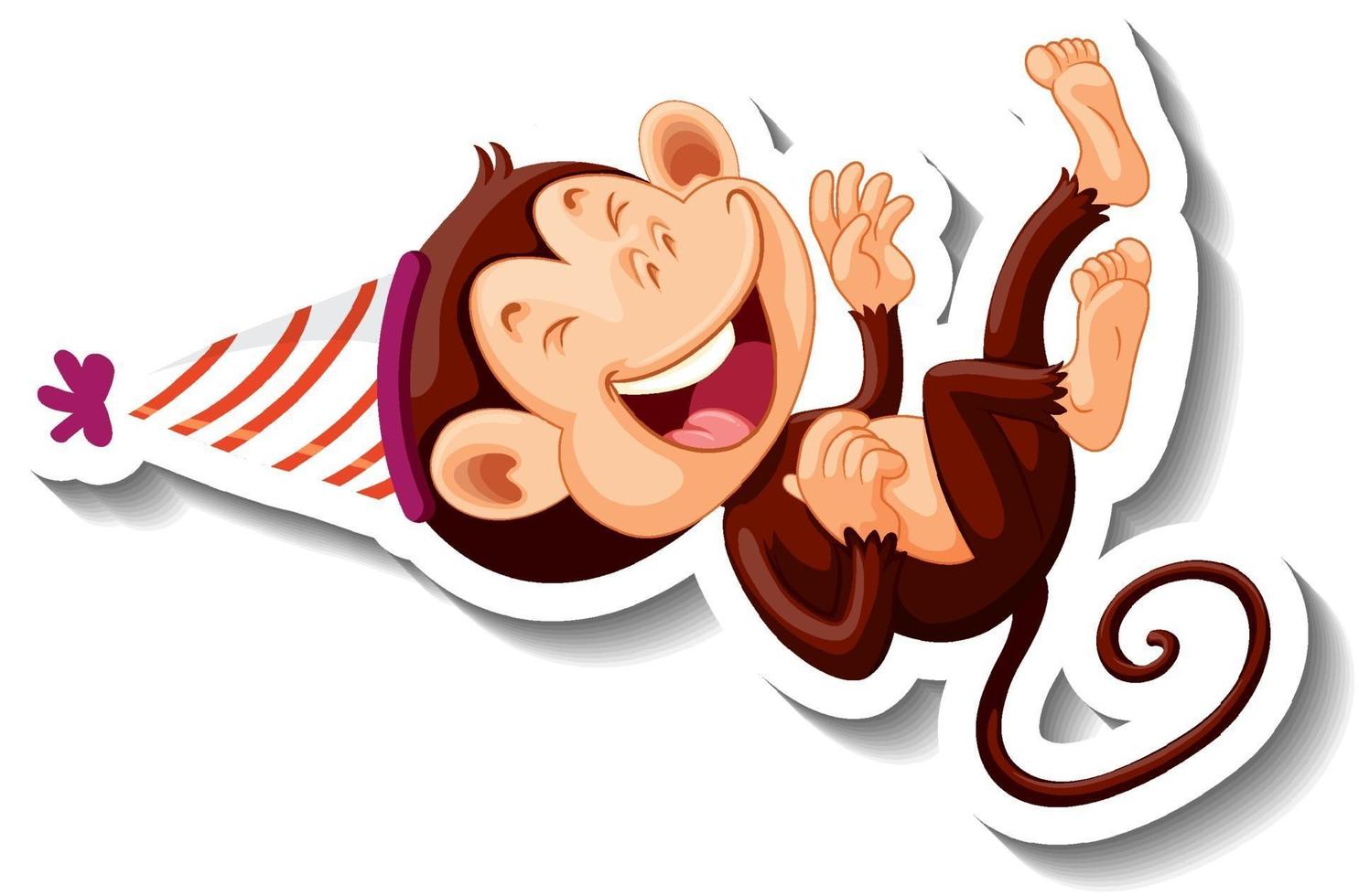 A sticker template with a monkey wearing party hat vector