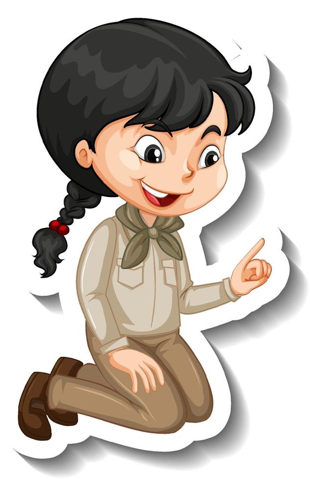 Girl in safari outfit cartoon character sticker vector