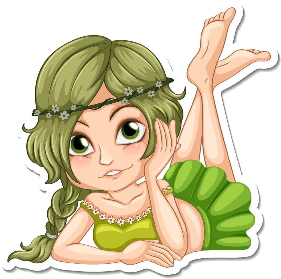 hermosa hada en vestido verde pegatina de personaje de dibujos animados vector