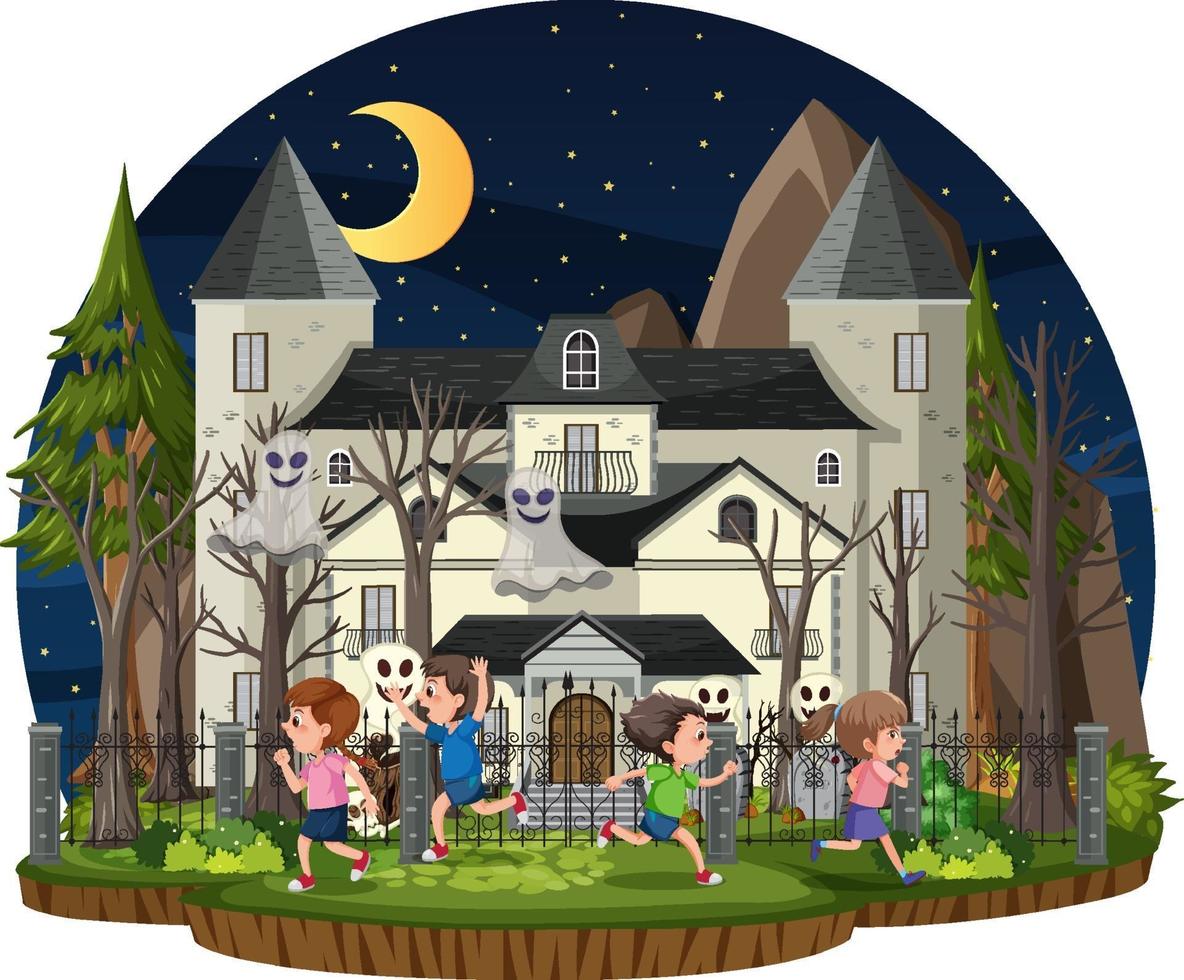 Haunted house at night scene vector