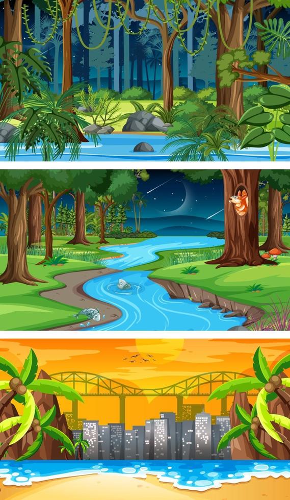 Three different nature horizontal scenes vector