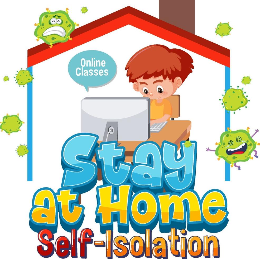 Stay at home and self-isolation banner with a boy work from home vector