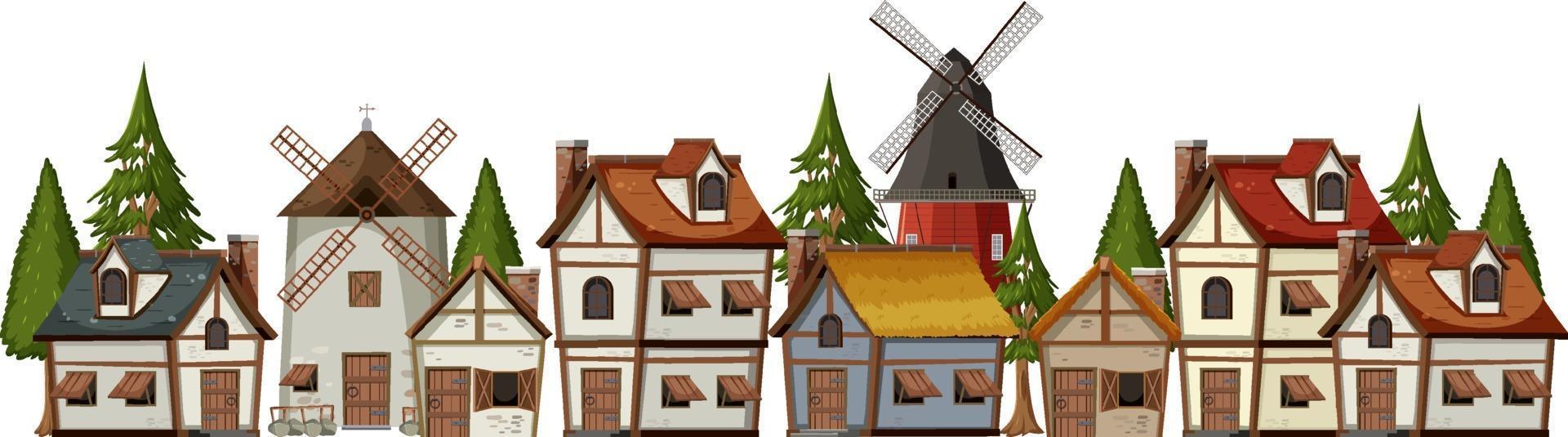 Ancient medieval village on white background vector