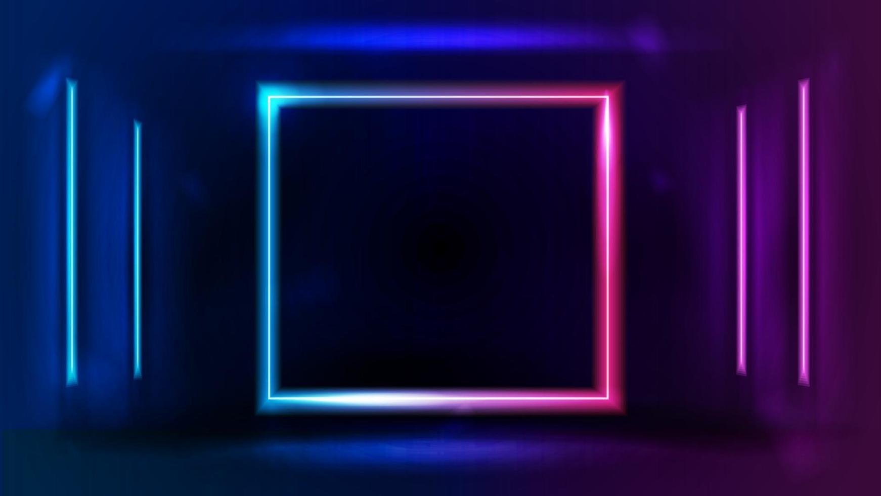 Pink and blue gradient neon blank square frame with line neon lamp vector