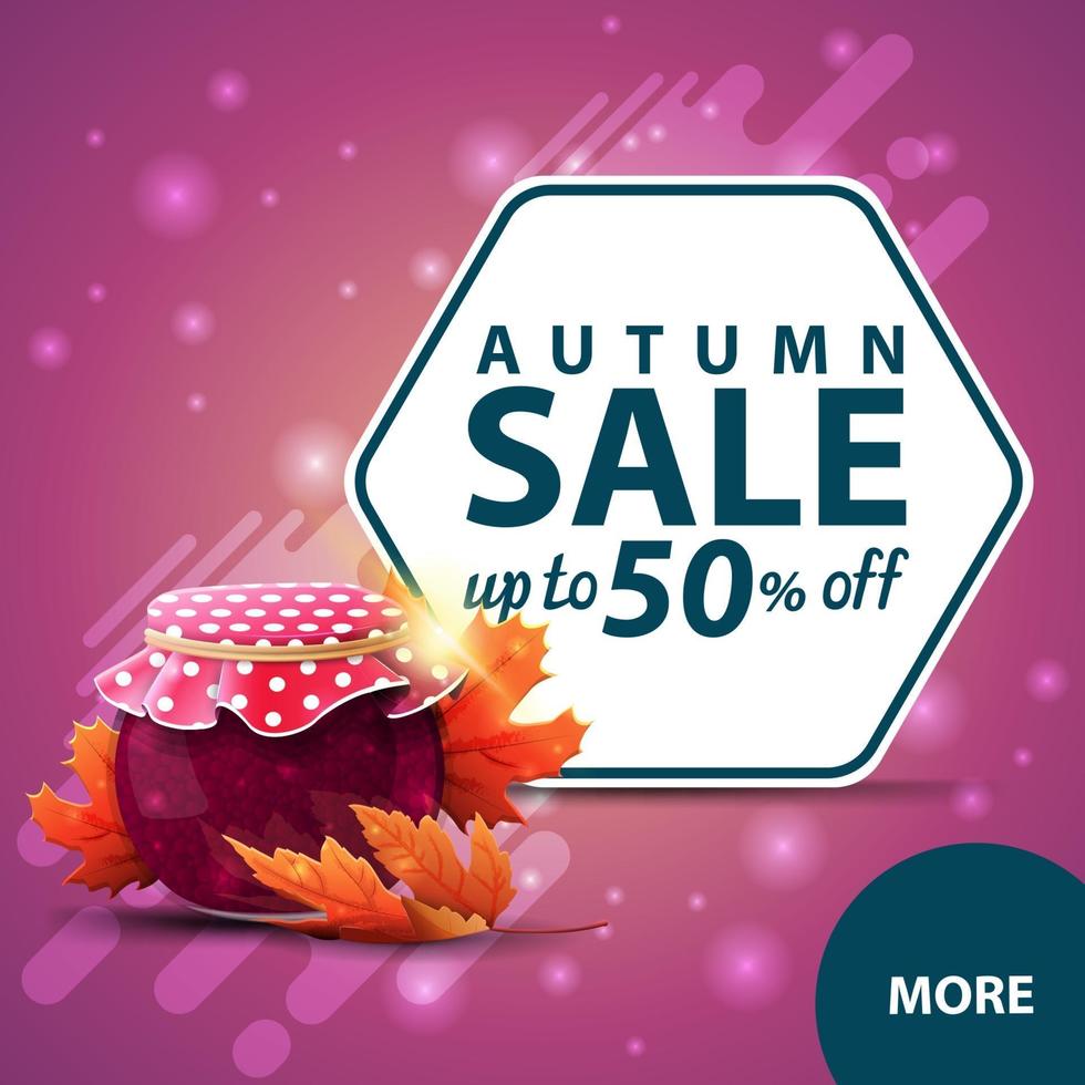 Autumn discount web banner for your website with jar of jam vector