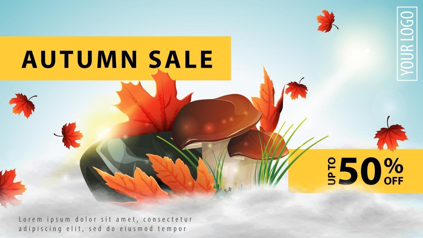 Autumn sale, light discount web banner with mushrooms vector