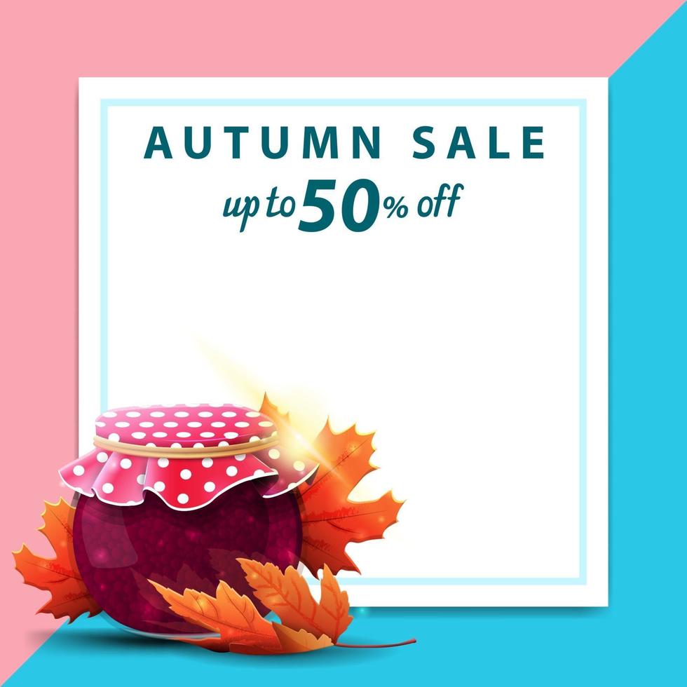Autumn discount banner in the form of a sheet of paper with jar of jam vector