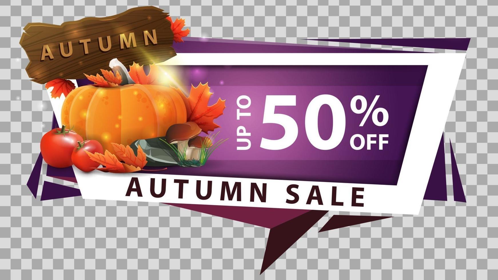 Autumn discount banner in geometric style with harvest of vegetables vector