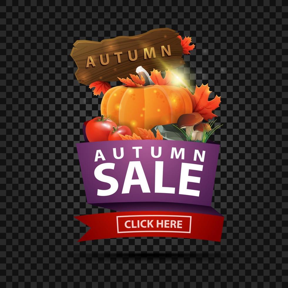 Autumn sale, discount web banner with harvest of vegetables vector