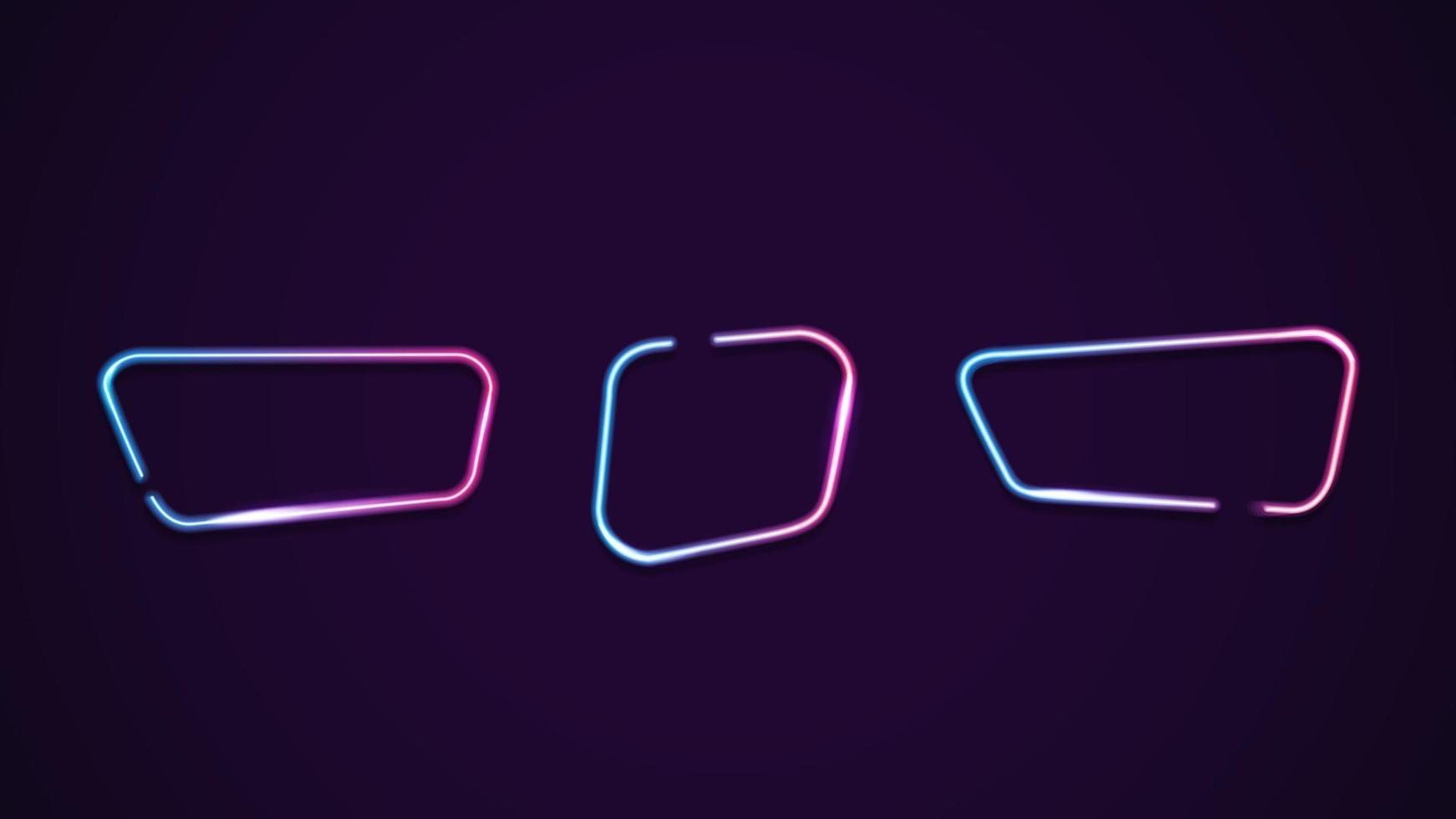 Set of Asymmetric geometric gradient neon frames isolated vector