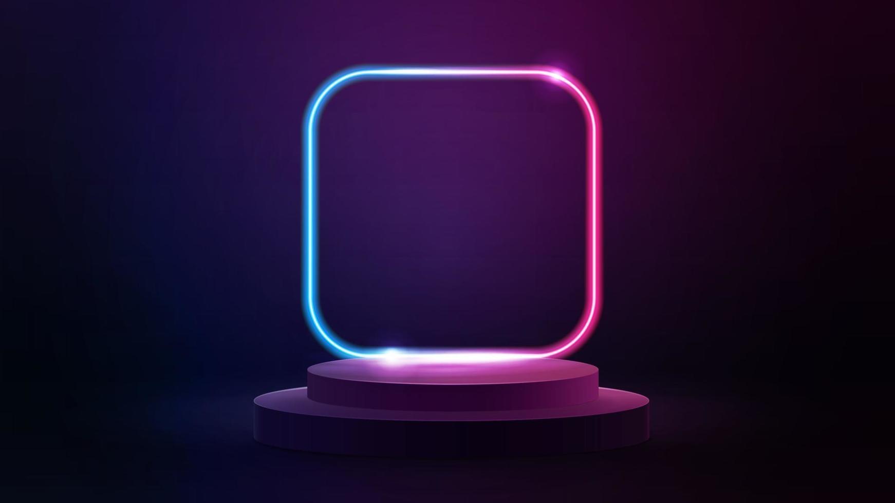 Empty podium with line gradient neon square frame vector