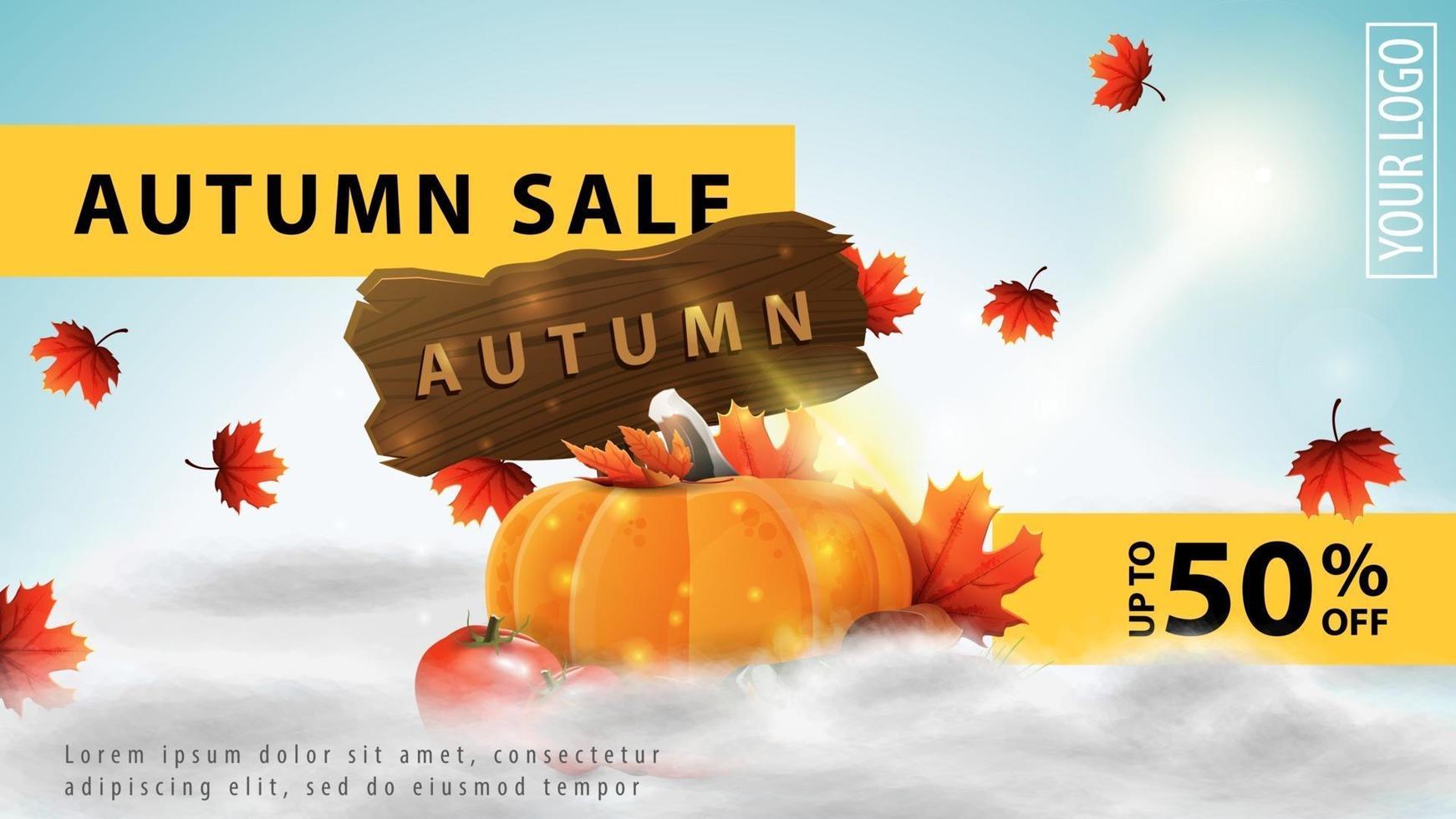 Autumn sale, light discount web banner with harvest of vegetables vector