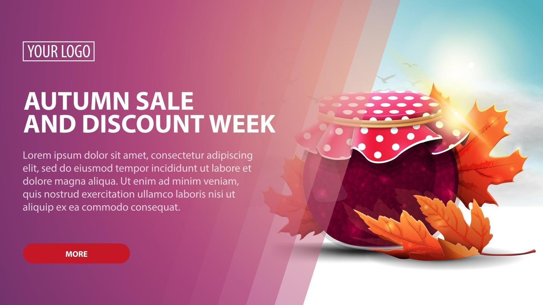 Autumn sale and discount week, discount web banner with jar of jam vector