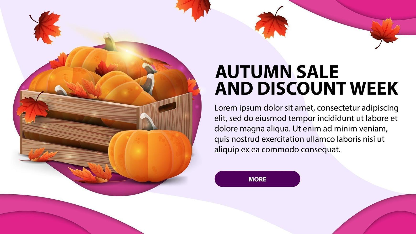 Autumn sale the week of discounts, web banner in paper cut style vector