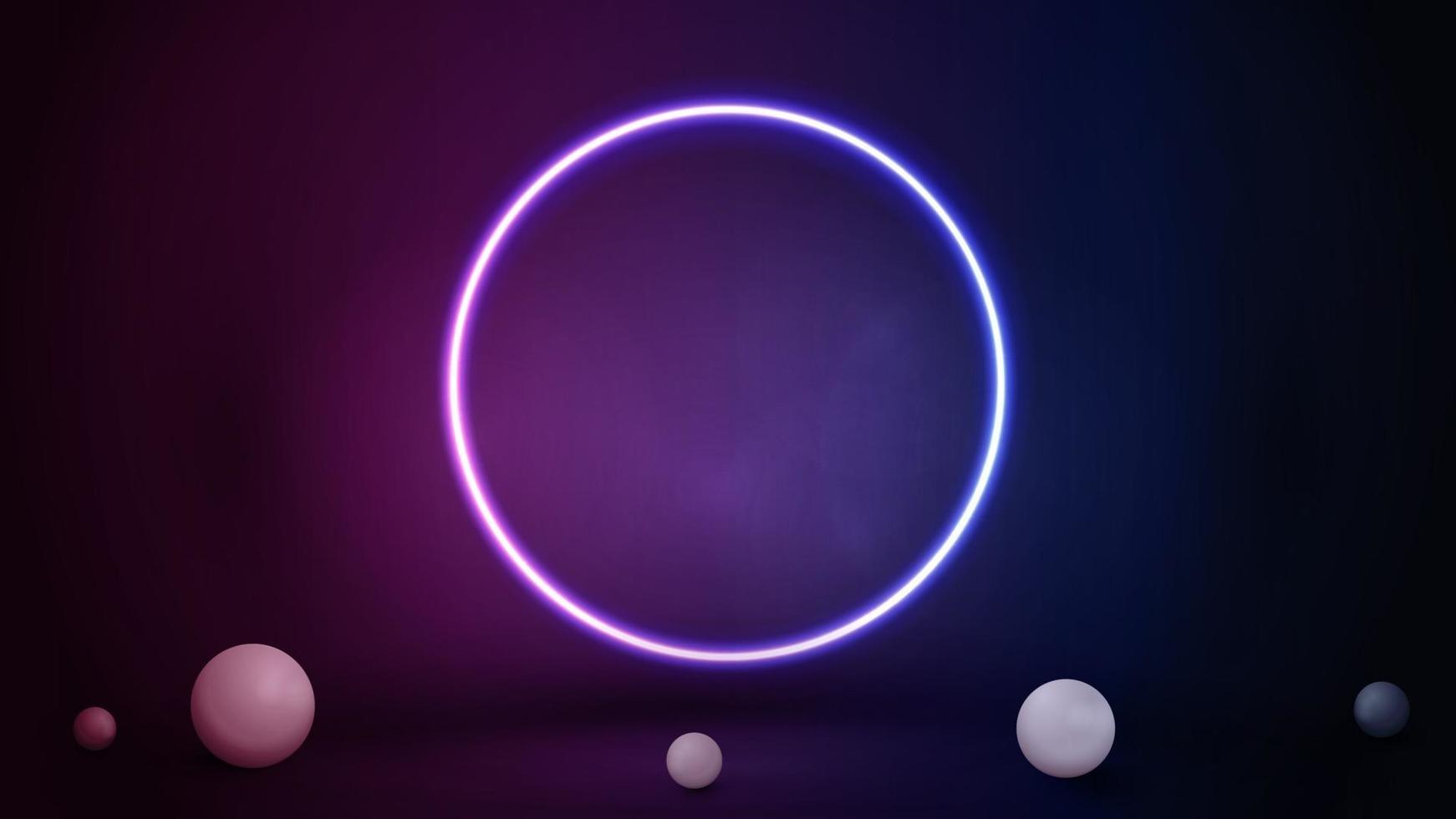 Pink and blue scene with large gradient neon ring. vector