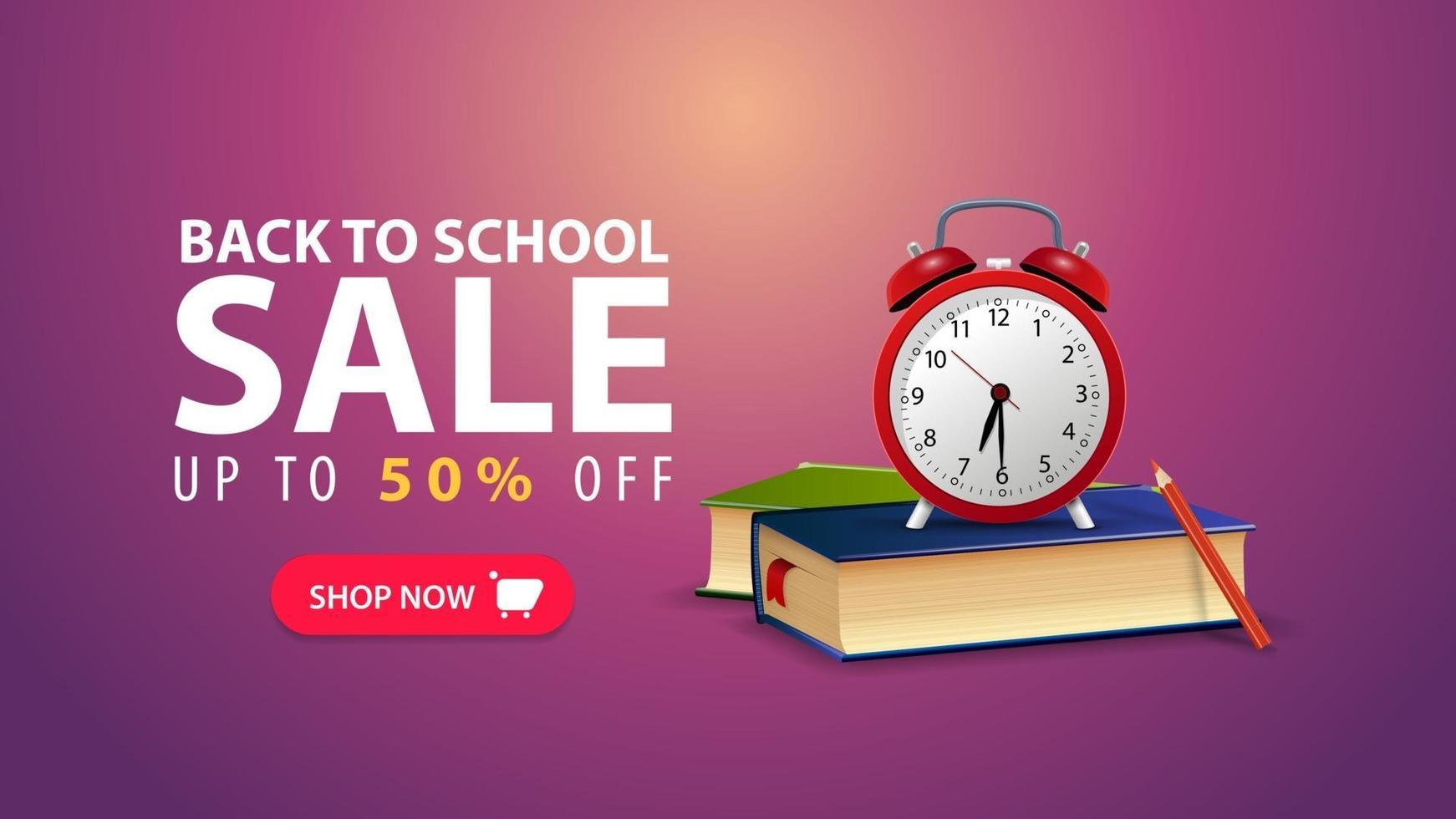 Back to school, discount web banner in minimalist style vector