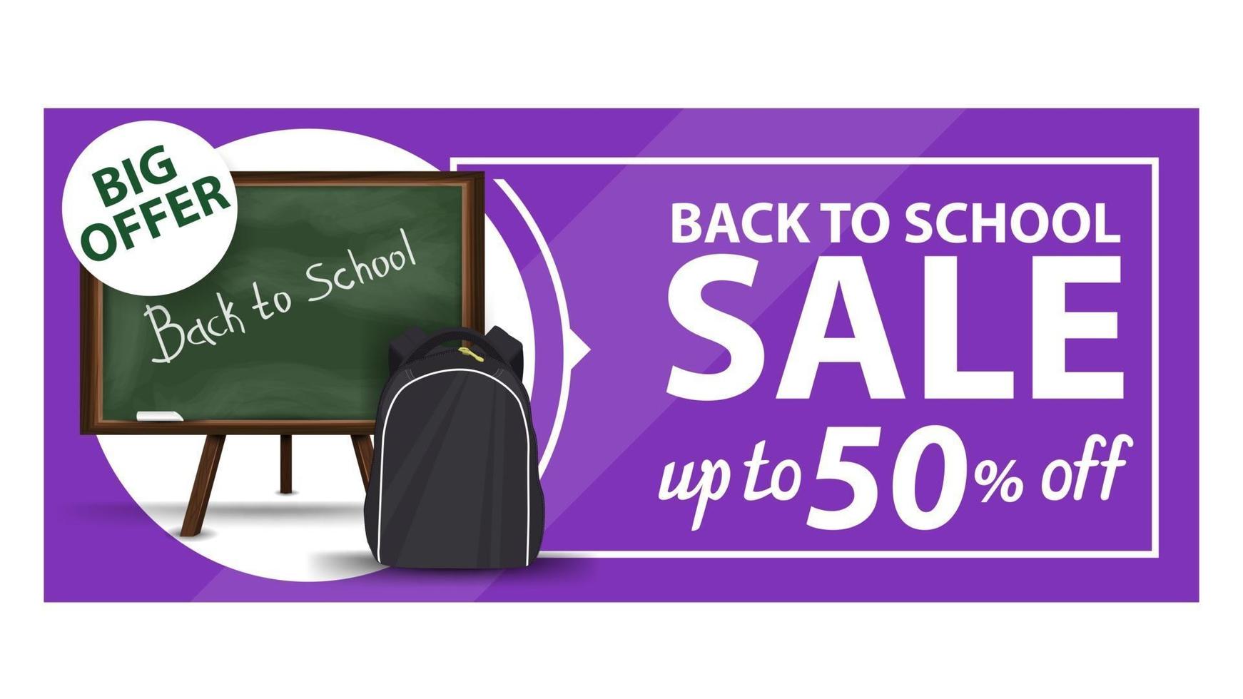 Back to school, discount web banner with school Board vector