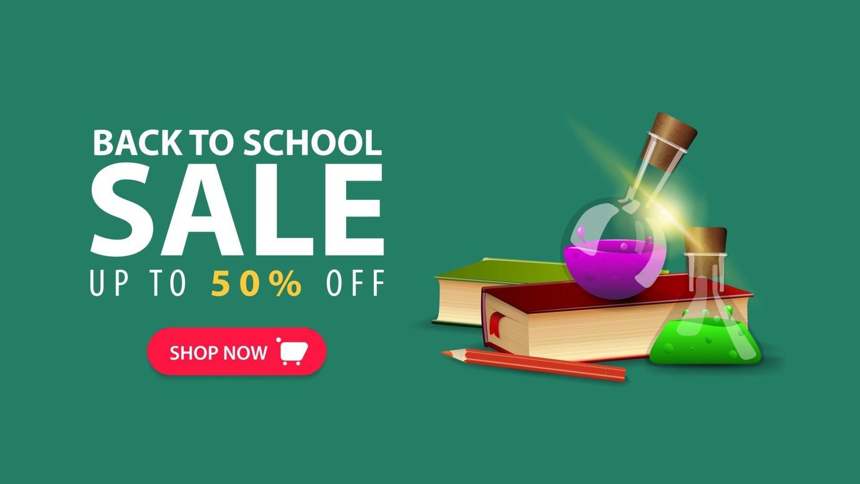 Back to school, discount web banner in minimalist style with books vector