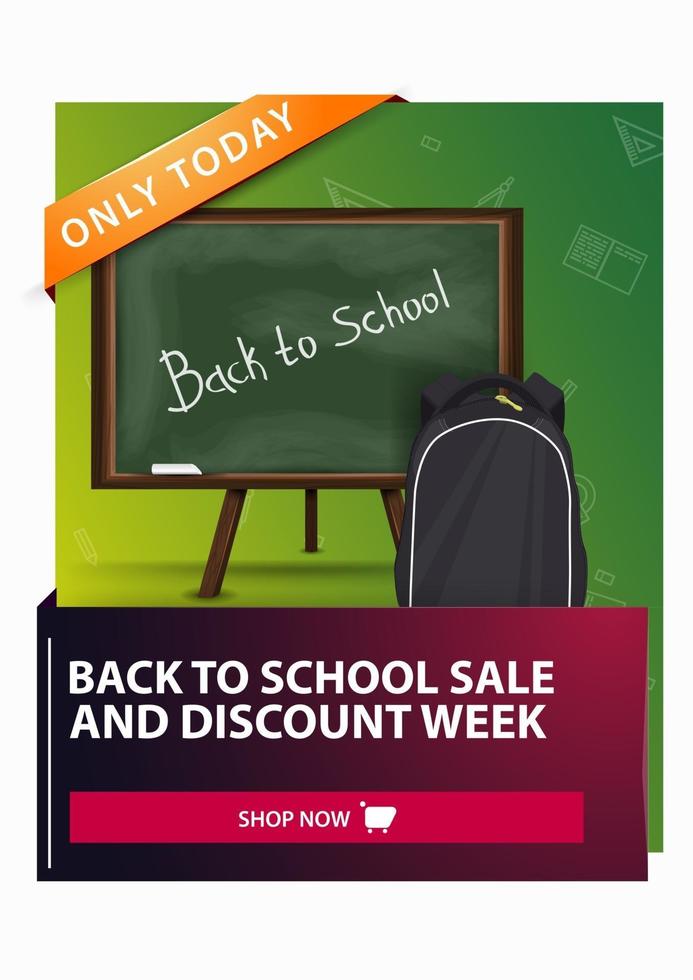 regreso a la escuela y semana de descuento, banner web vertical de descuento vector