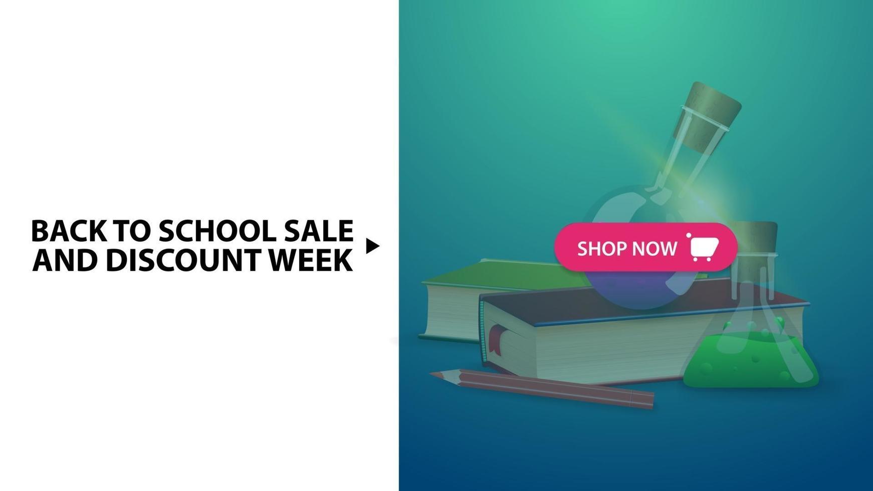 Back to school and discount week, blue horizontal discount web banner vector