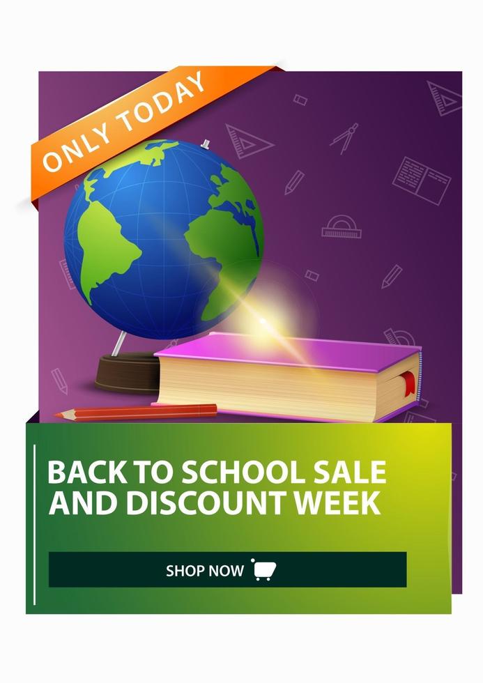 Back to school and discount week, discount vertical web banner vector