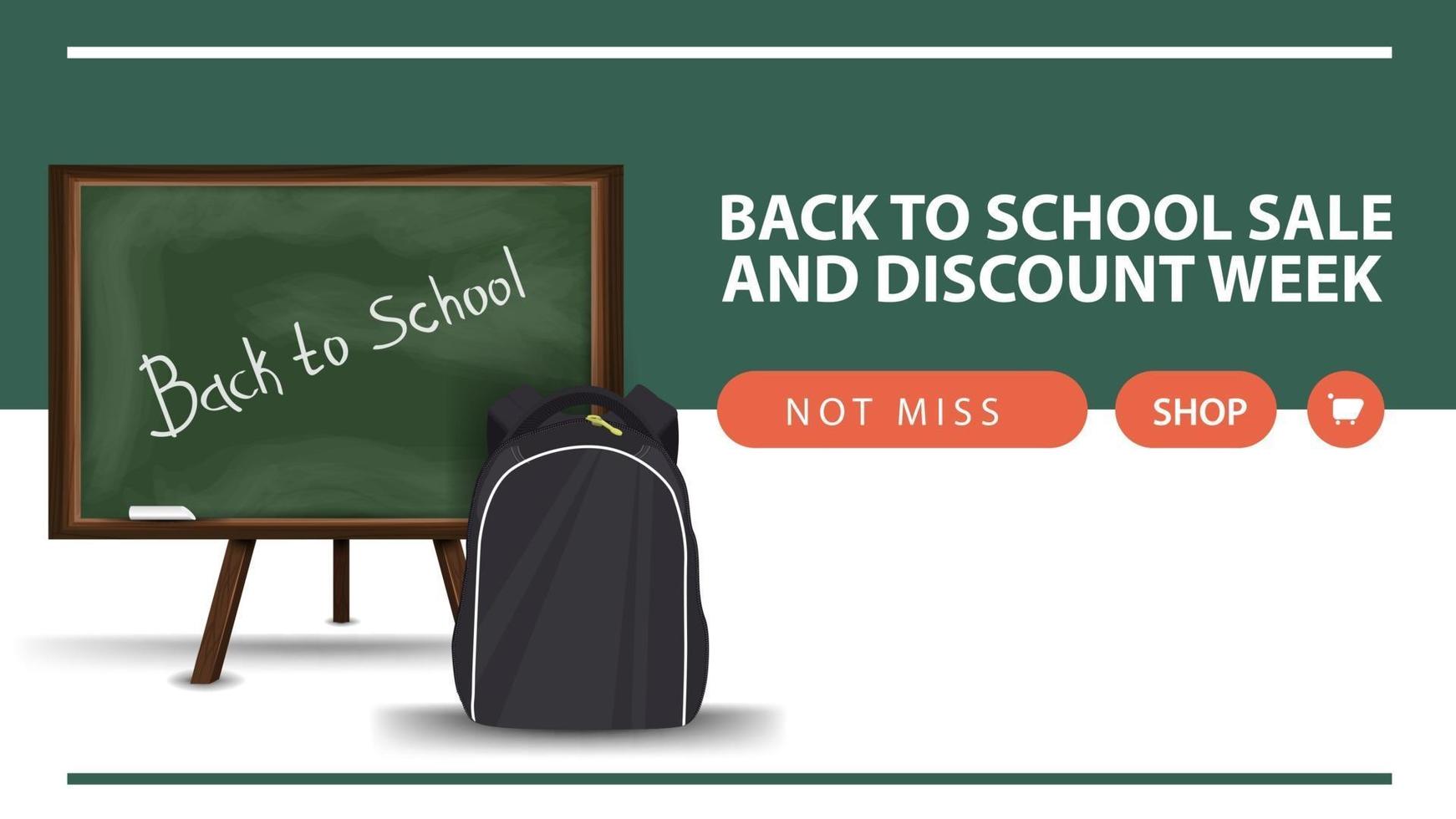 Back to school and discount week, horizontal discount web banner vector