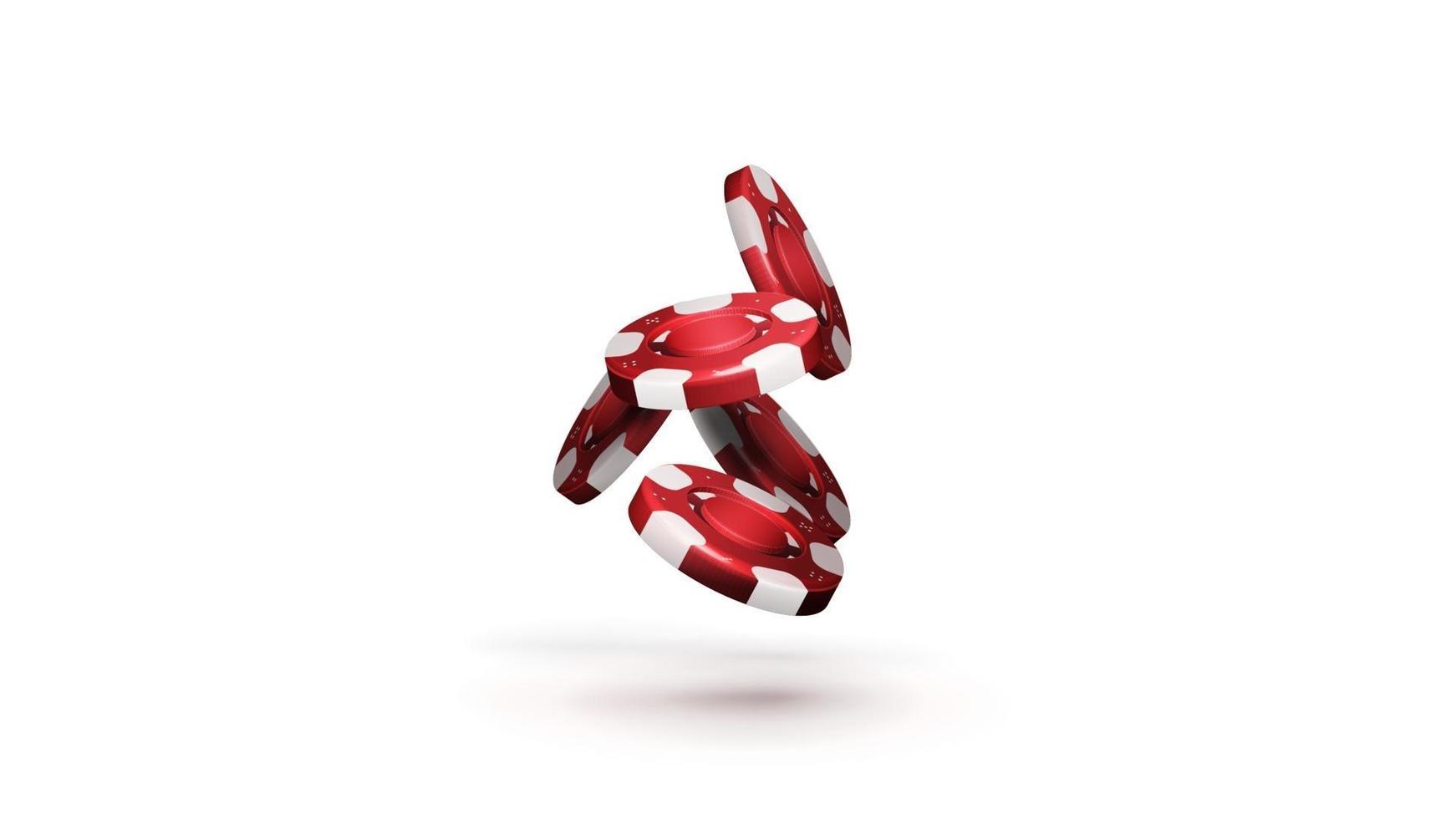 Red stack of dropping casino chips with shadow isolated on white vector