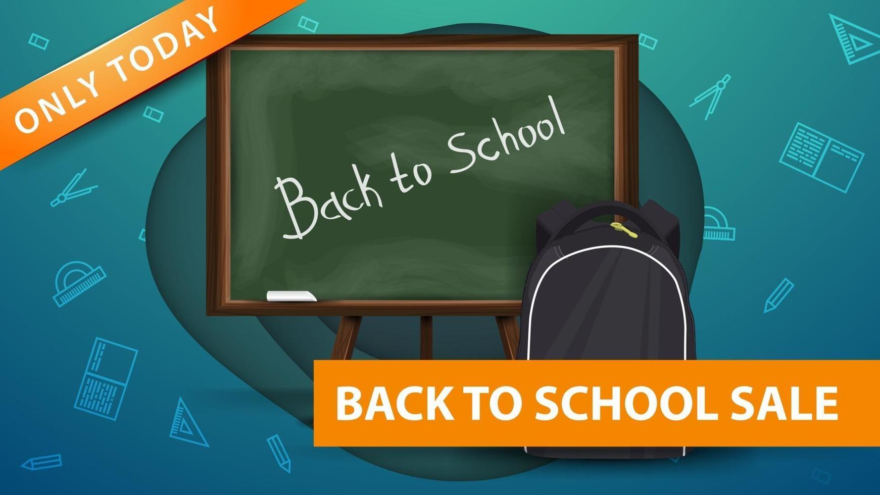 Back to school sale, modern green discount banner in paper cut vector