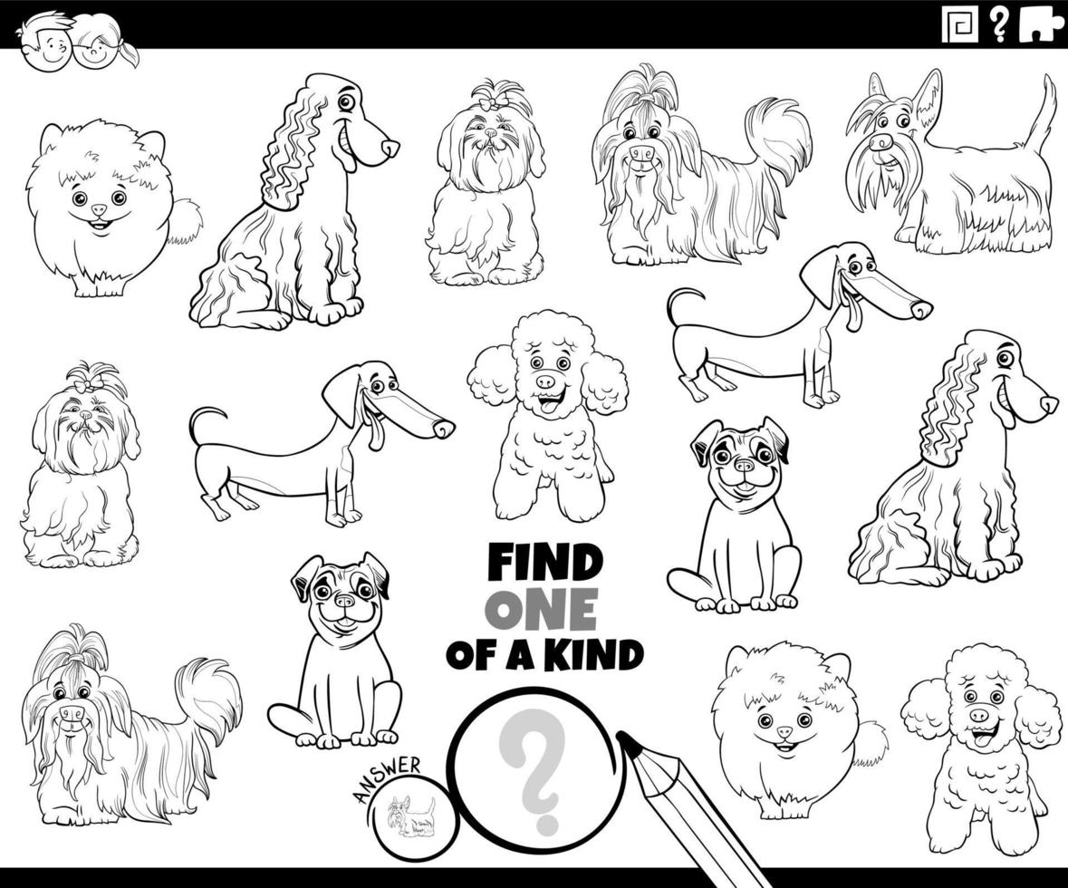 one of a kind game with dog breeds coloring book page vector