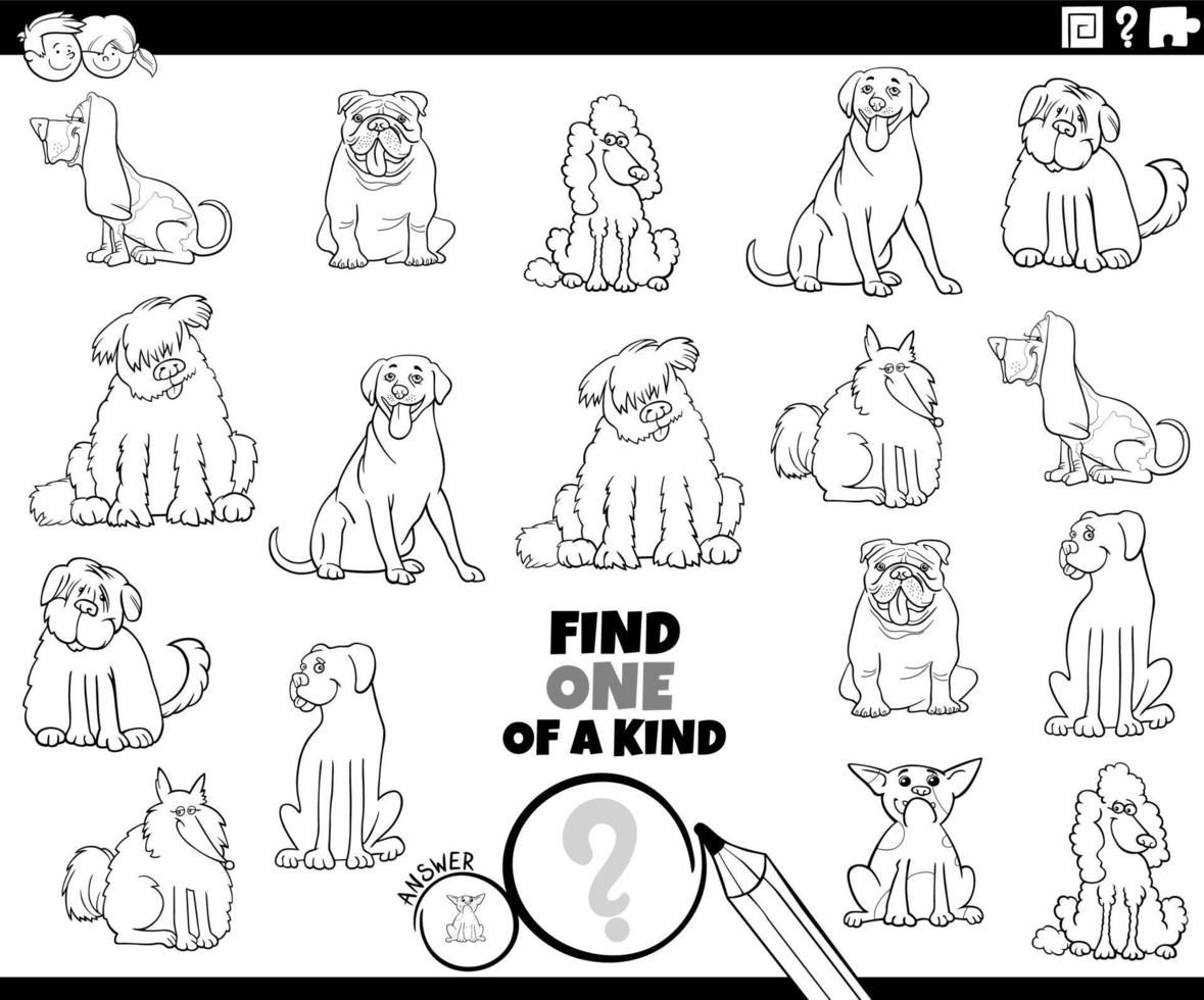 one of a kind game with pedigree dogs coloring book page vector