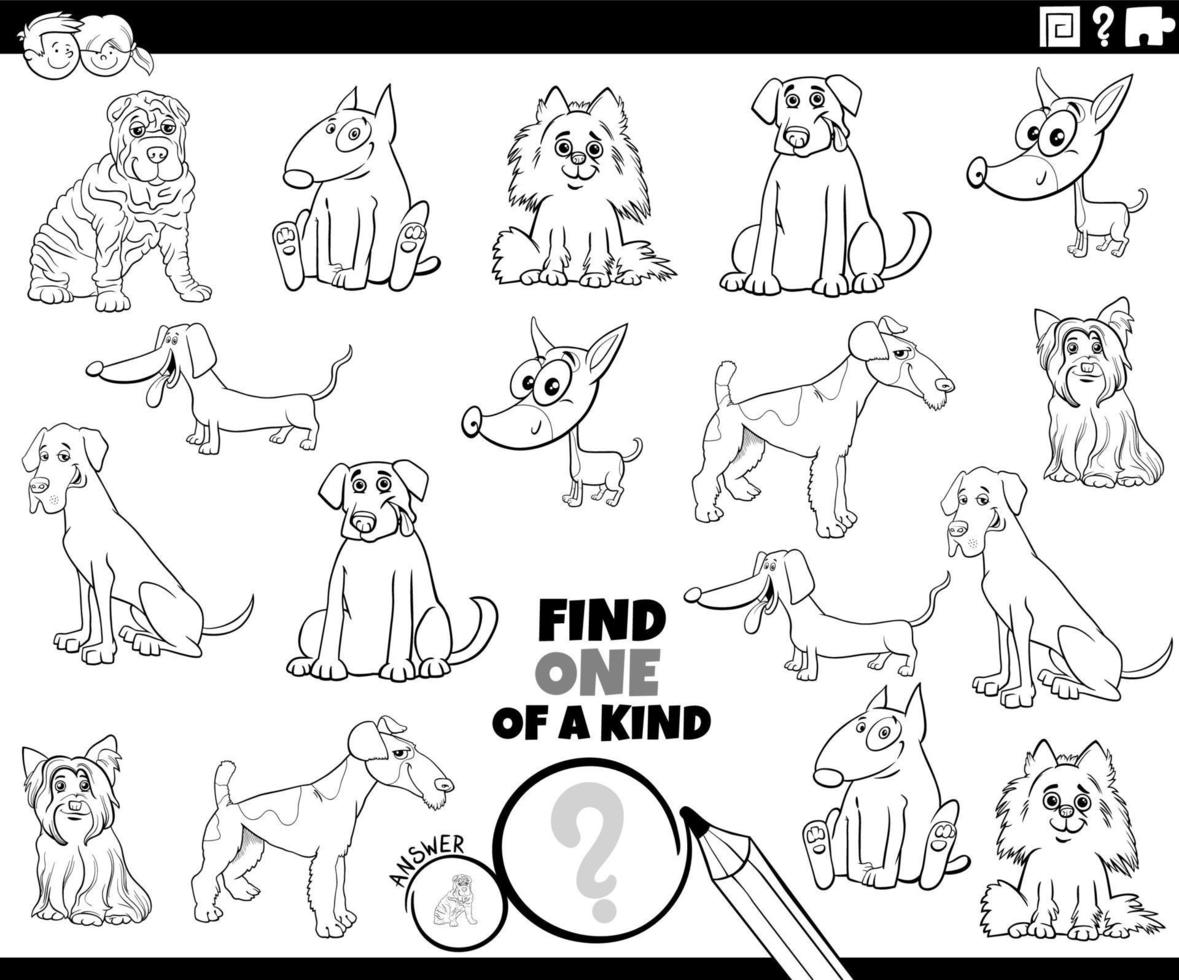 one of a kind task with dog breeds coloring book page vector