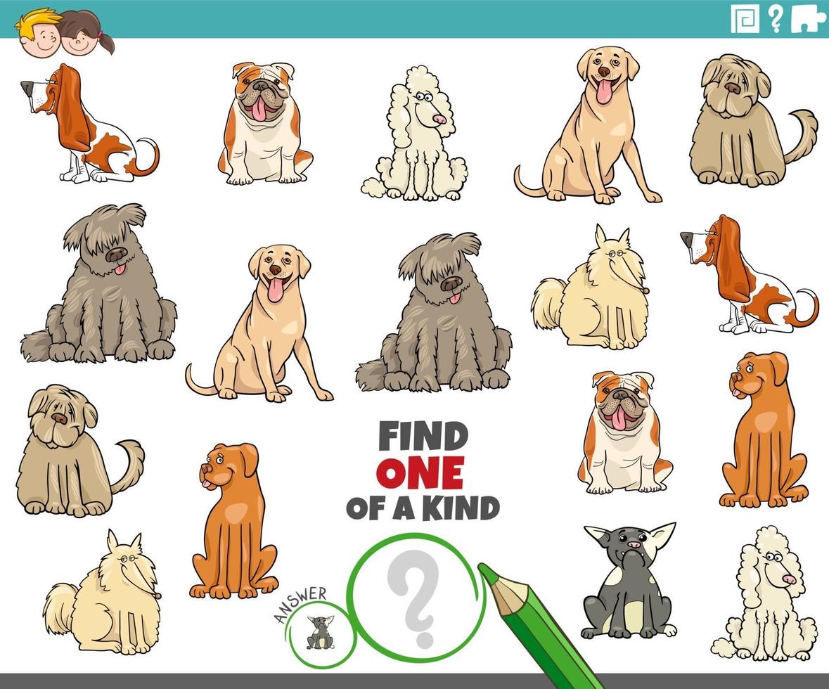 one of a kind game for kids with cartoon dog breeds vector