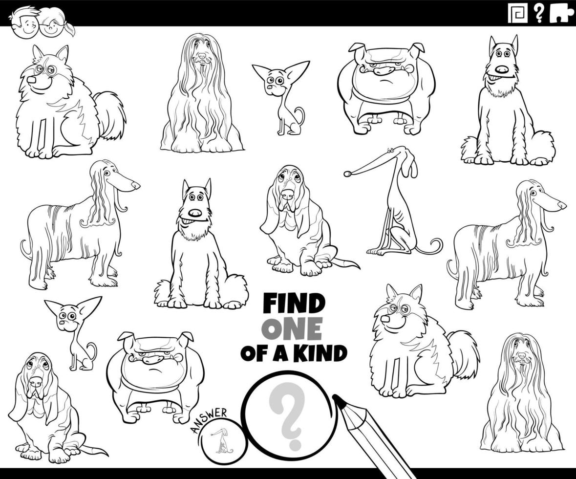 one of a kind game with purebred dogs coloring book page vector