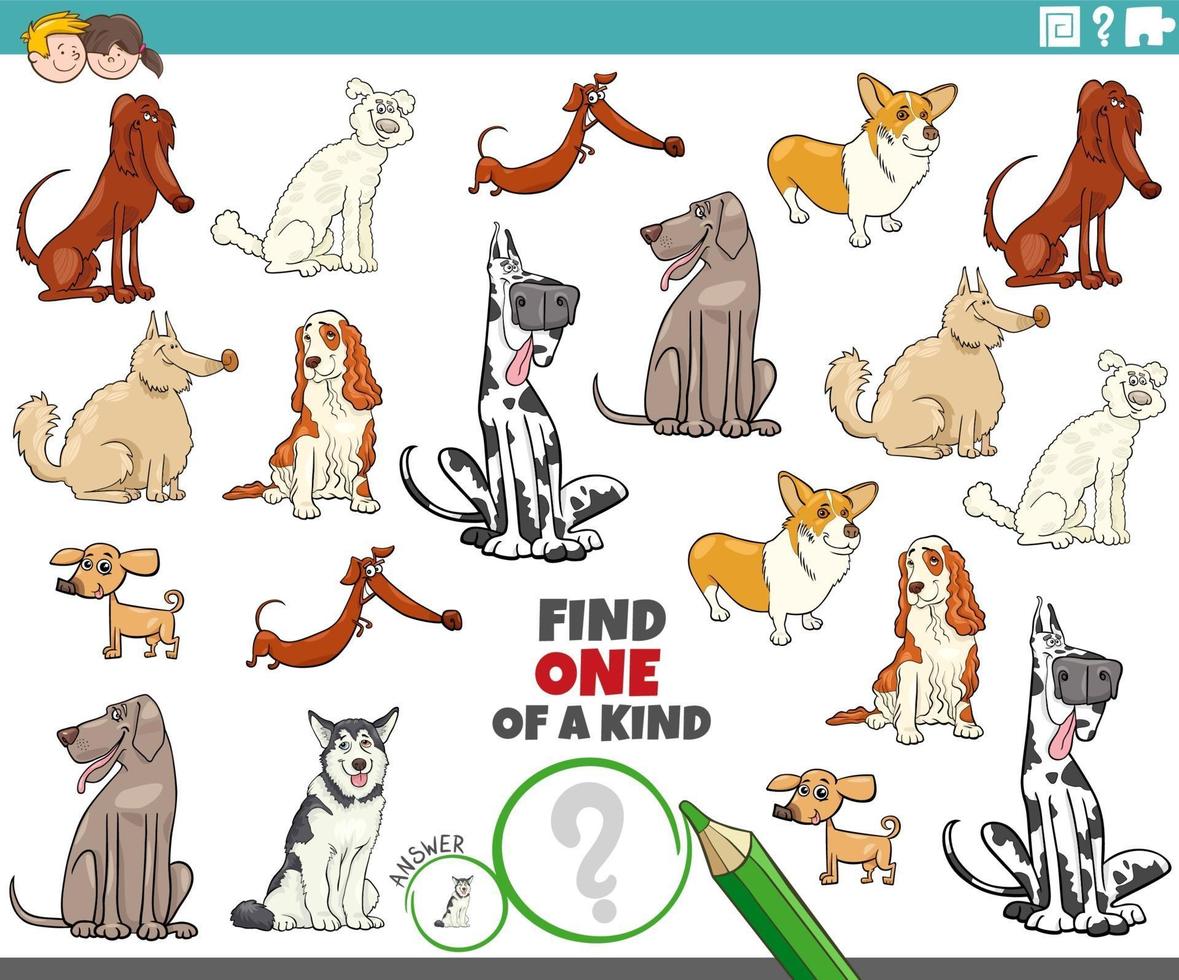 one of a kind task for kids with cartoon dog breeds vector