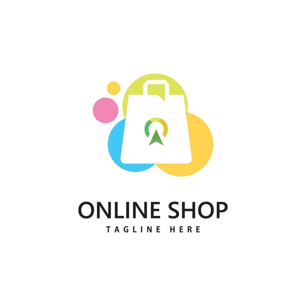 logotipo de la tienda de bolsas de compras. diseño de logotipo de compras online vector