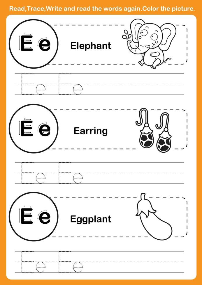 Alphabet exercise with cartoon vocabulary for coloring book vector