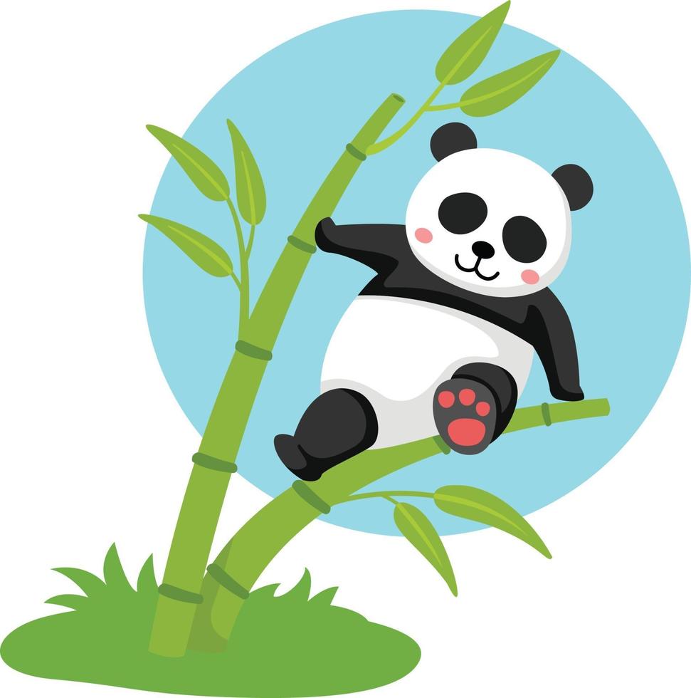 panda colgando de la ilustración de bambú, vector