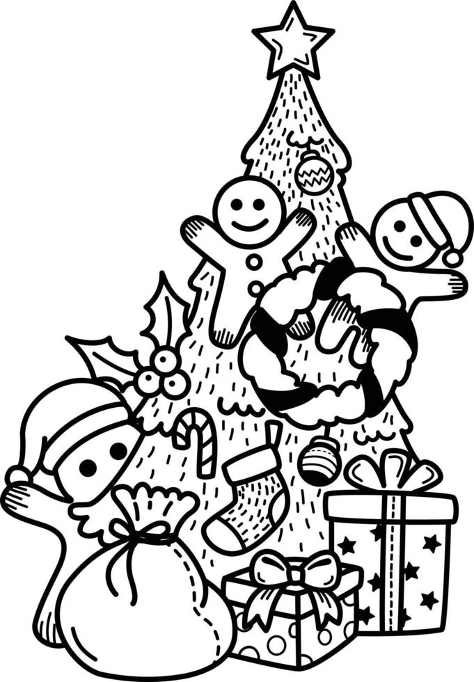 Hand drawn happy new year and merry christmas.illustration vector