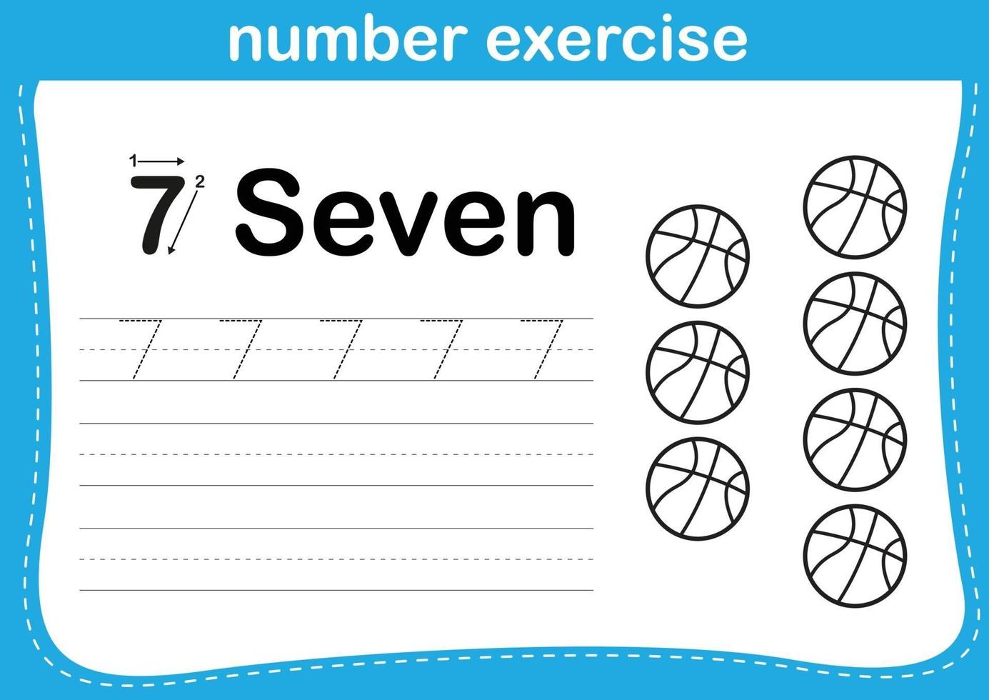 number exercise with cartoon coloring book illustration, vector