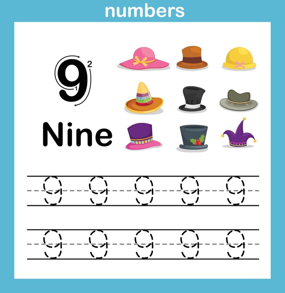 number exercise with cartoon illustration, vector