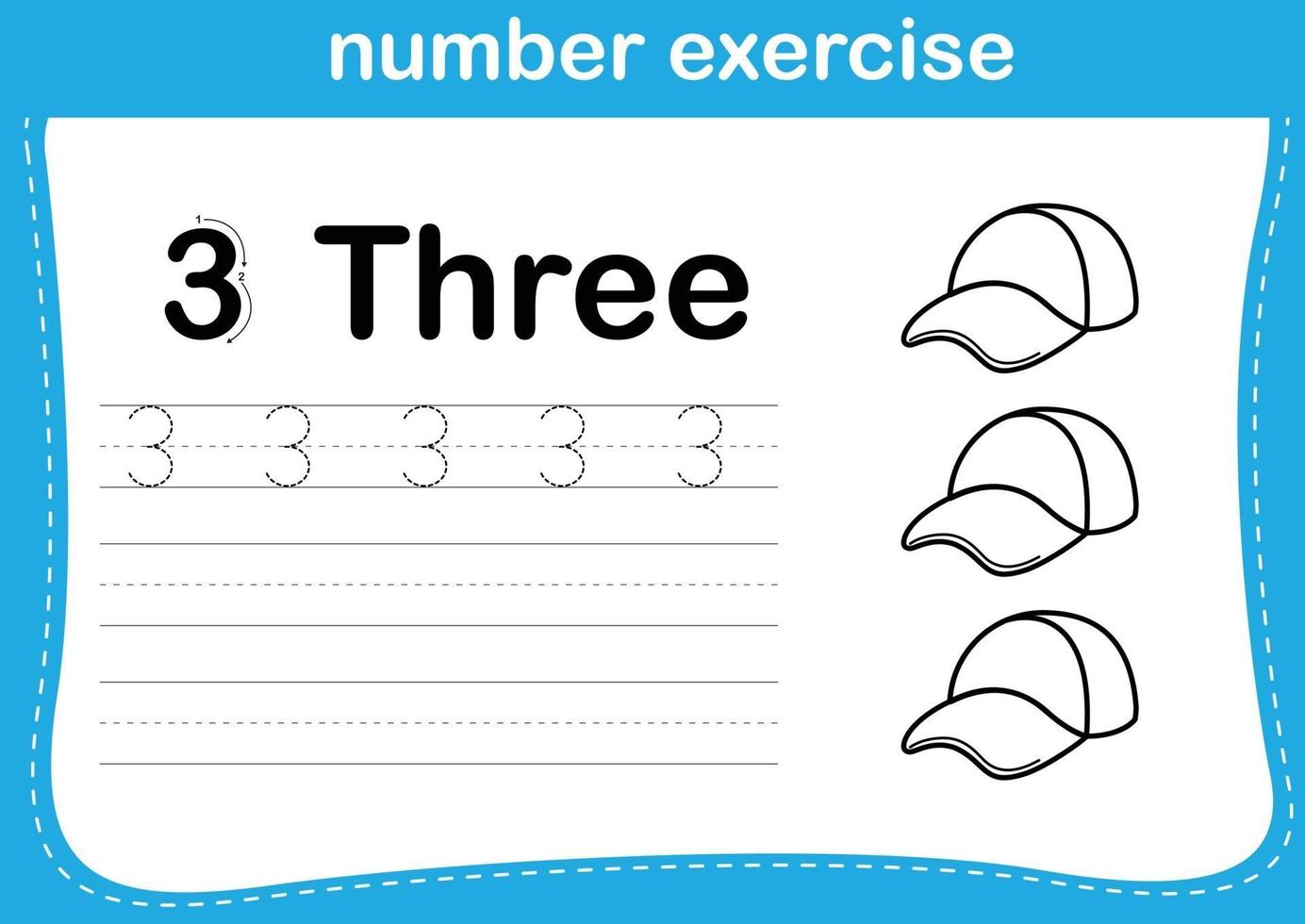 number exercise with cartoon coloring book illustration, vector