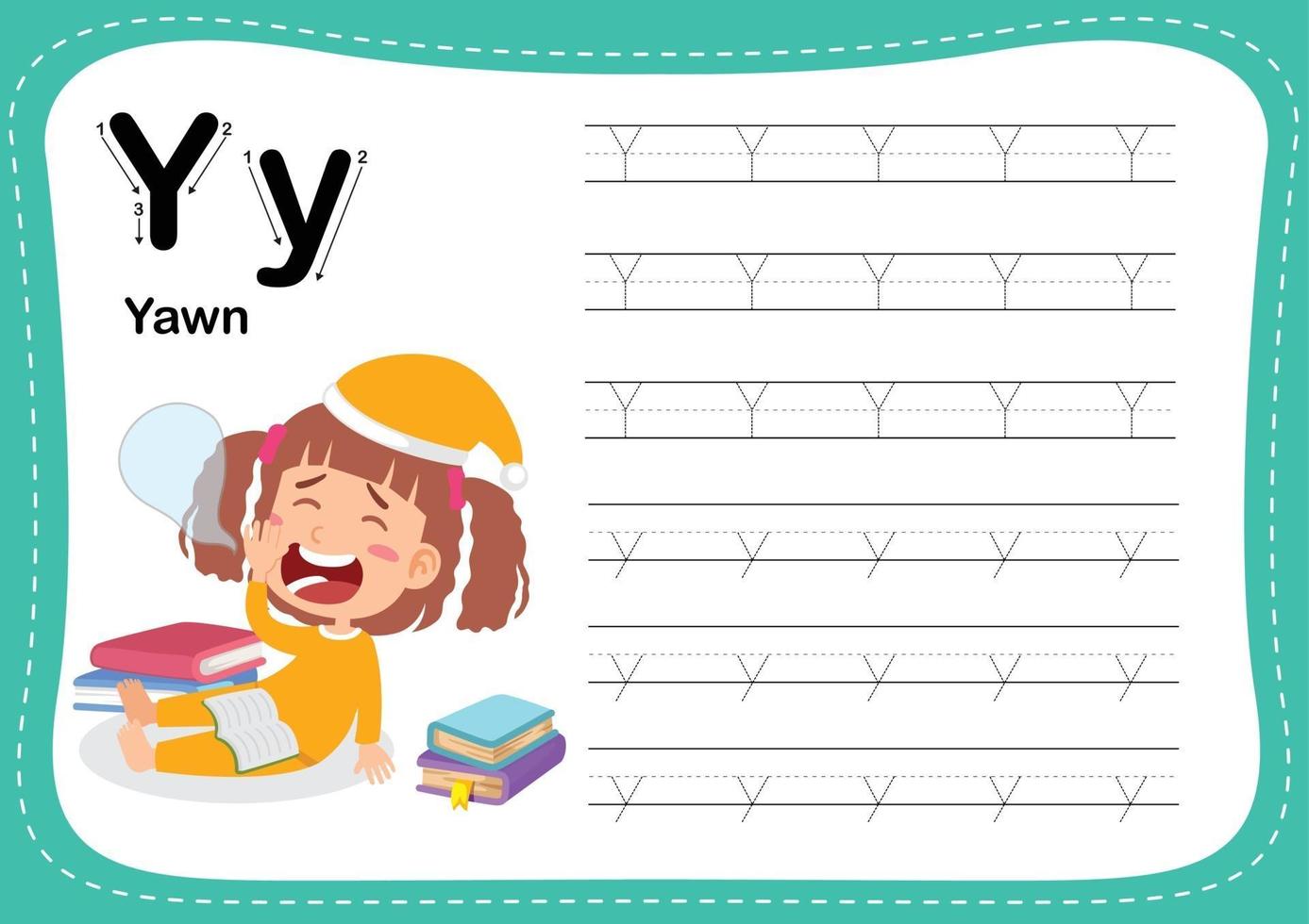 Alphabet Letter Y - Yawn exercise with cut girl vocabulary vector