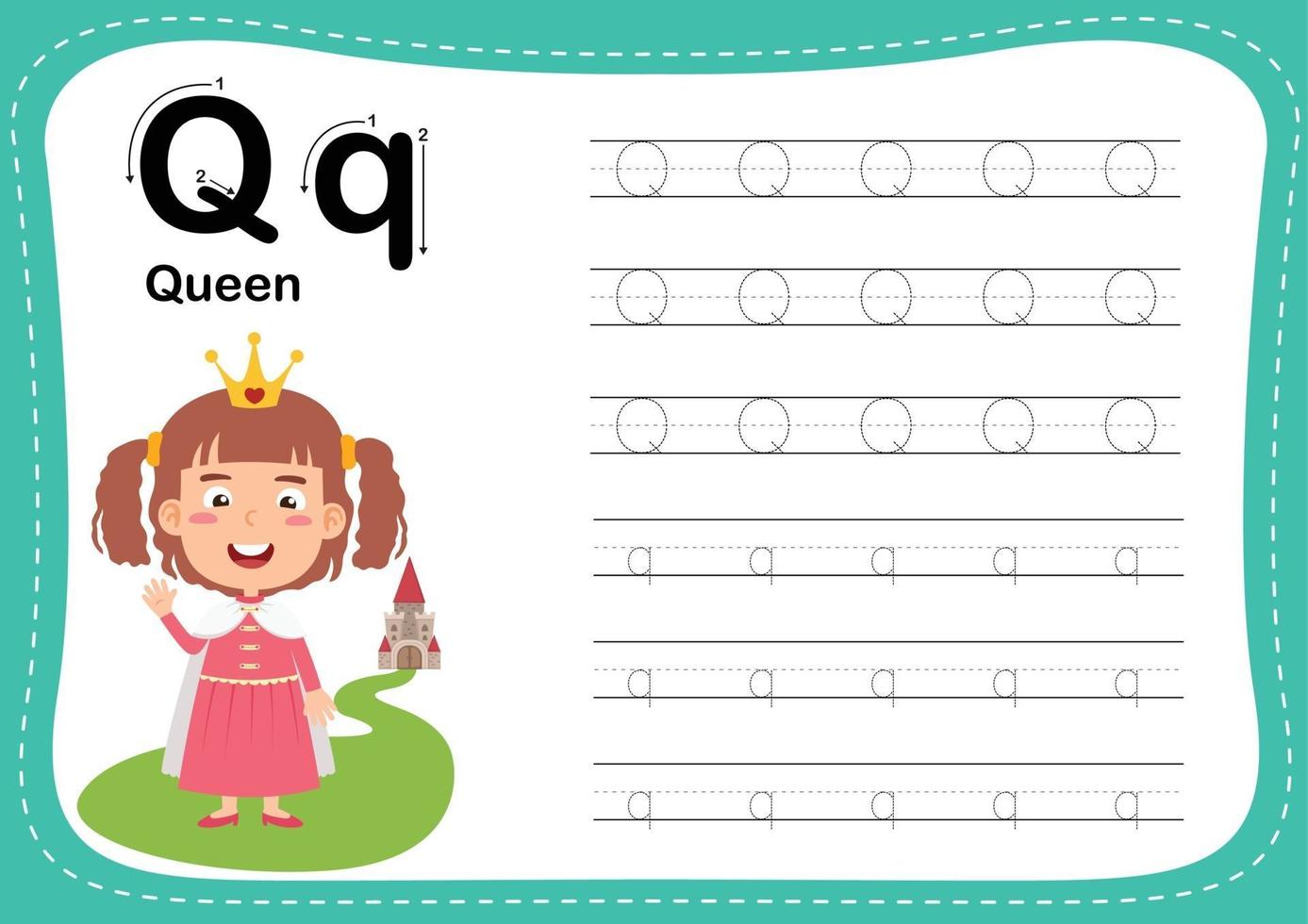 Alphabet Letter Q - Queen with cut girl vocabulary vector