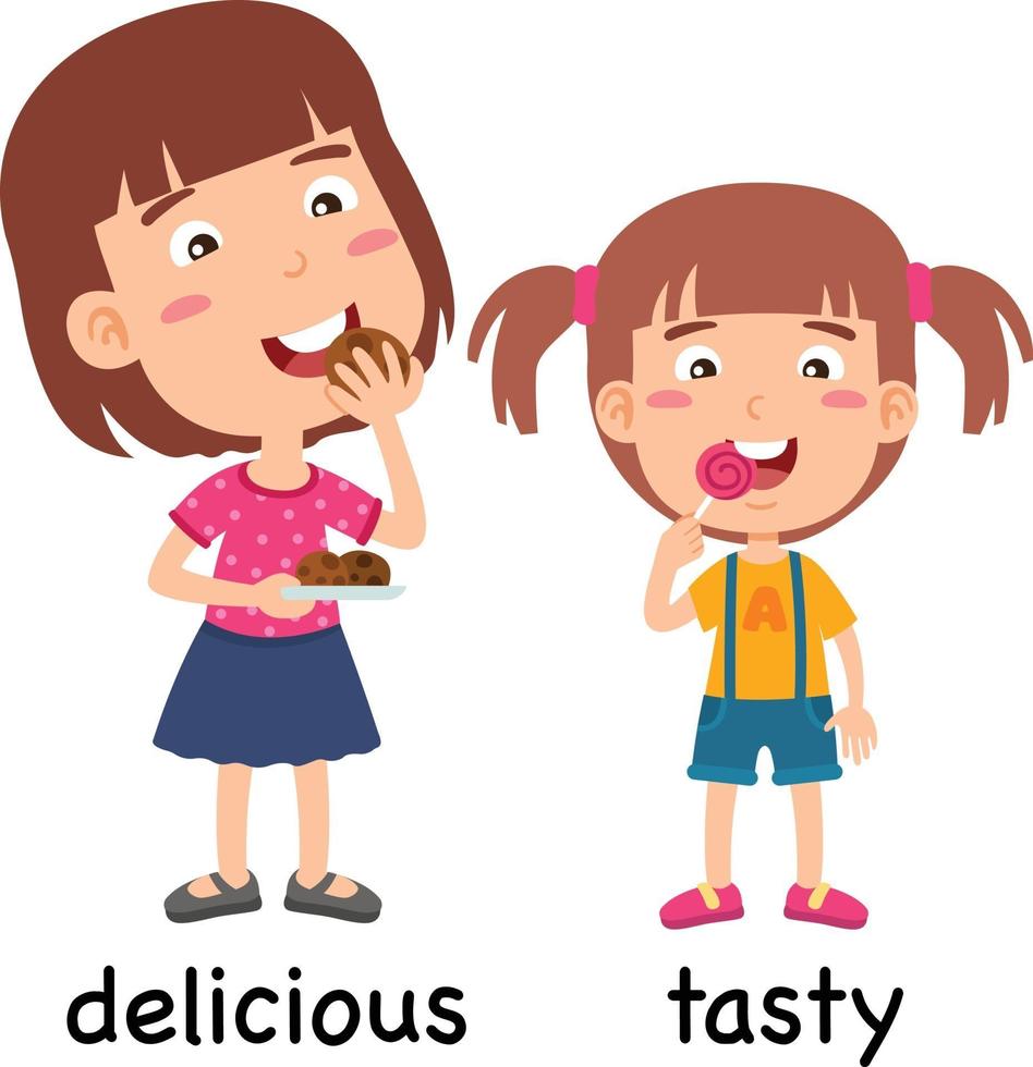 synonyms adjectives delicious and tasty vector illustration