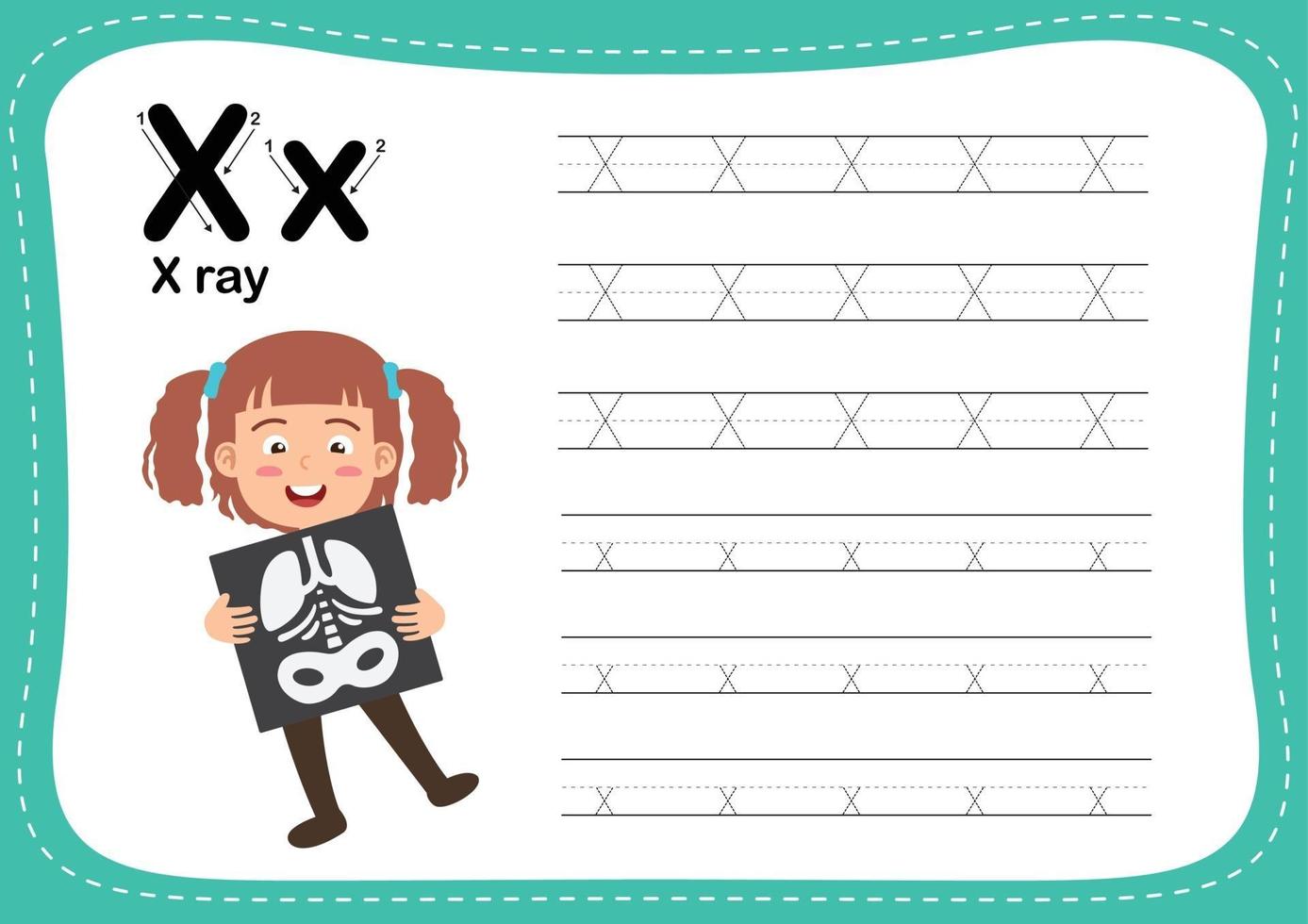 Alphabet Letter X - X-ray exercise with cut girl vocabulary vector